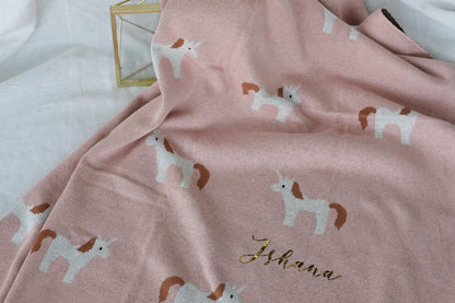 Personalised Baby Blanket in Blush Unicorn Magic
