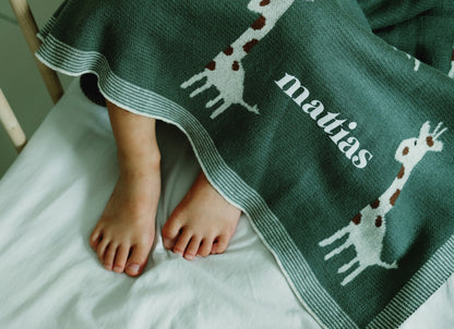 Personalised Baby Blanket in Sage Giraffe Parade