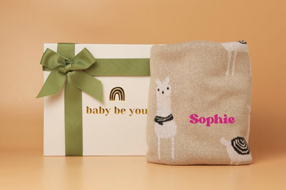 Personalised Baby Blanket in Oatmeal Hello Alpaca